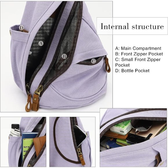 Women Small Casual Canvas Sling Crossbody Shoulder Backpack main image 4